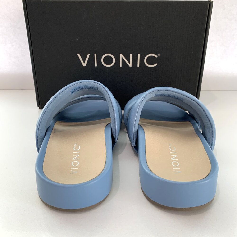 Vionic Mayla Slip On Sandals Double Puffy Strap Slides Blue Shadow Size 7 NEW - Picture 4 of 6